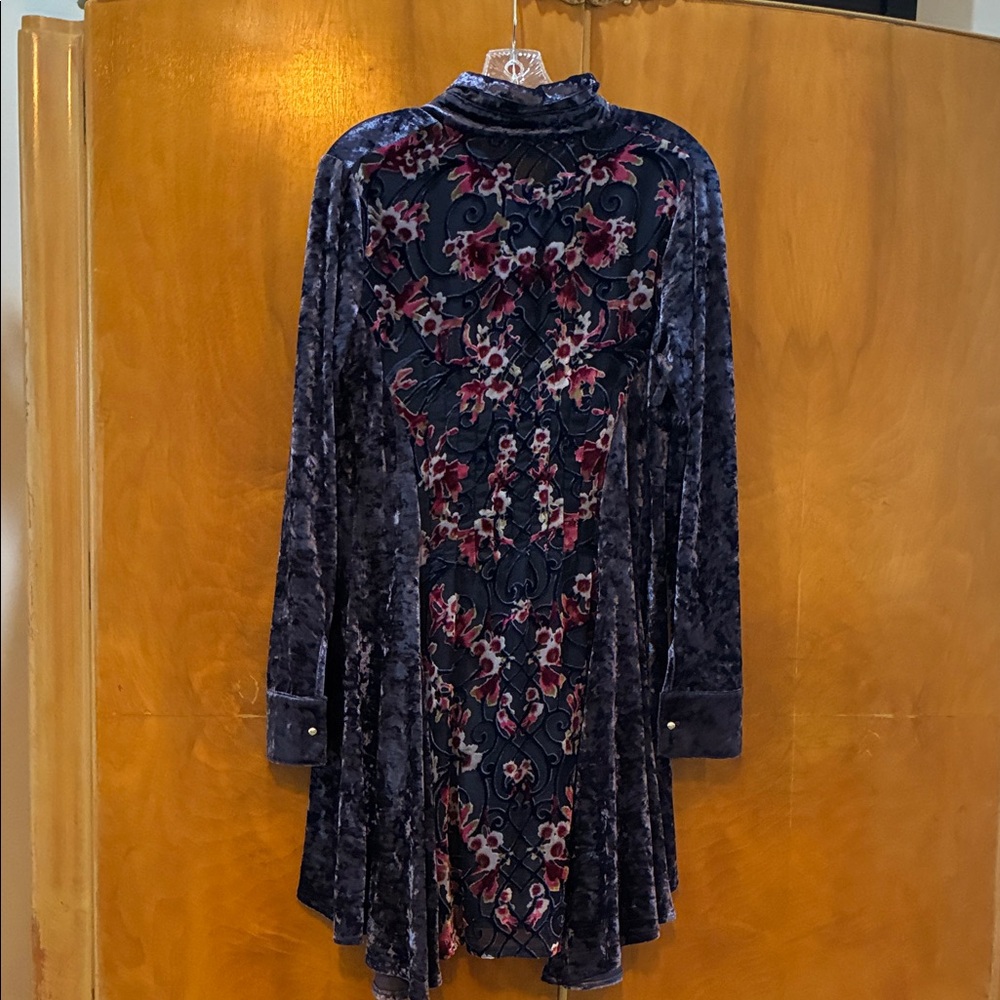 Navy velvet with floral accent top.